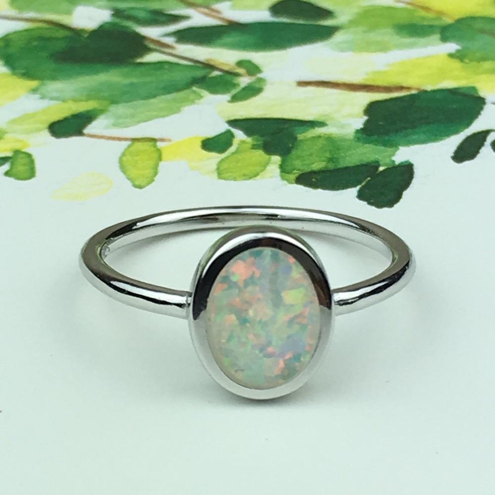 Sterling Silver Genuine Natural Austrian Opal Ring - Picture 2 of 8